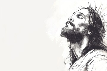 Jesus Christ Portrait on White Background with Copy Space