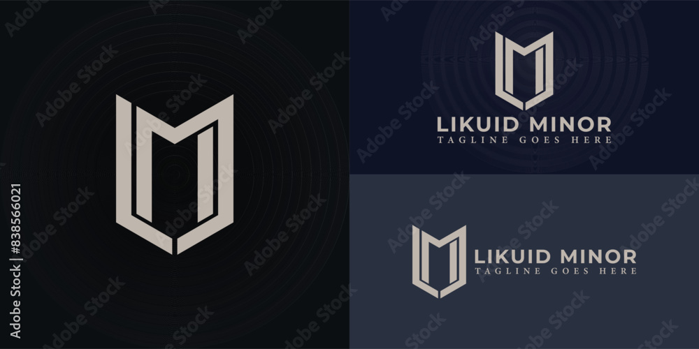 Poster layered eps vector of abstract initial letters lm or ml logo in gold color isolated on multiple back