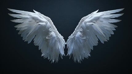 Fototapeta premium Illustration of white angel wings isolated on the dark background