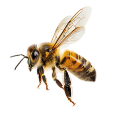 a stunning bee is flying, isolated on transparent background, macro, incredible pollinator. PNG Format
