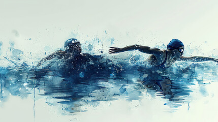 A watercolor painting of two swimmers in a pool. Generated by AI.