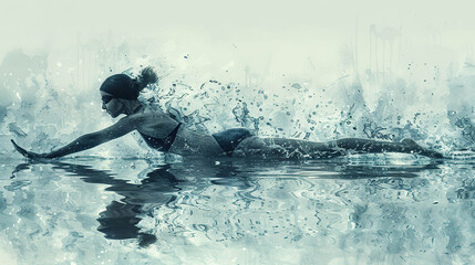 Naklejka premium A female swimmer in a watercolor style. Generated by AI.