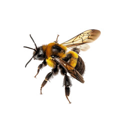 a stunning bee is flying, isolated on transparent background, macro, incredible pollinator. PNG Format