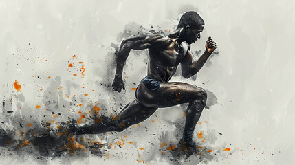 A muscular man in a watercolor style, running fast. Generated by AI.