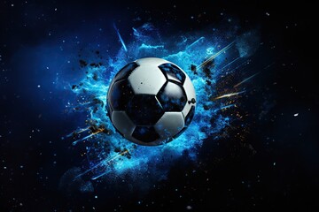 Fototapeta premium A soccer ball is in the air, surrounded by a cloud