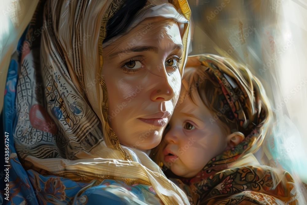 Wall mural mary and baby jesus church portrait: digital painting - Wall murals