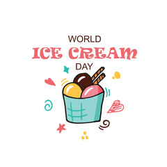 World ice cream day hand drawn text. Modern brush calligraphy, lettering typography. Design for logo, badge, label, emblem, greeting card. Vector illustration isolated on white background