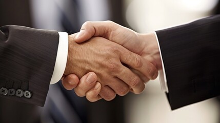 Two men in suits shaking hands with each other, AI