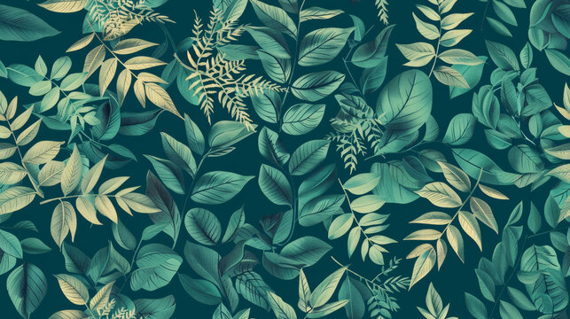 Tile green foliage pattern. Botanical design for wallpaper, fabric, digital backgrounds.