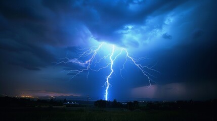 A lightning bolt is striking the sky over a field, AI