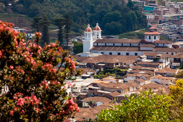 View from the Monserrate hill of the urban area of the beautiful heritage town of Aguadas located...