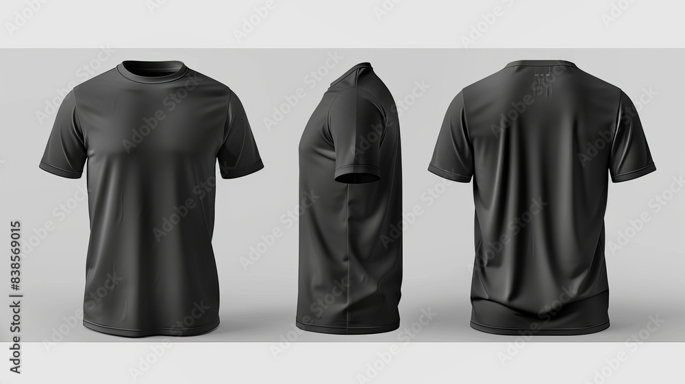 Aufkleber blank black clean tshirt mockup isolated in front and back views 3d rendering empty gray undershirt 