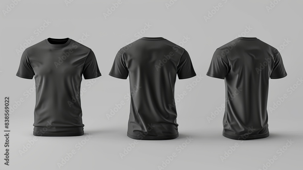 Aufkleber blank black clean tshirt mockup isolated in front and back views 3d rendering empty gray undershirt 