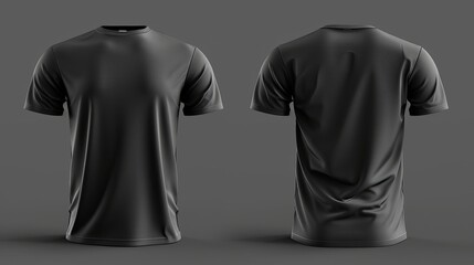 Blank black clean tshirt mockup isolated in front and back views 3D rendering Empty gray undershirt model mockup Clear dark classic soccer shirt template