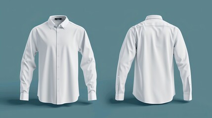 Blank long sleeve collared shirt mockup front and back views plain tshirt design presentation for print 3D rendering 3D illustration