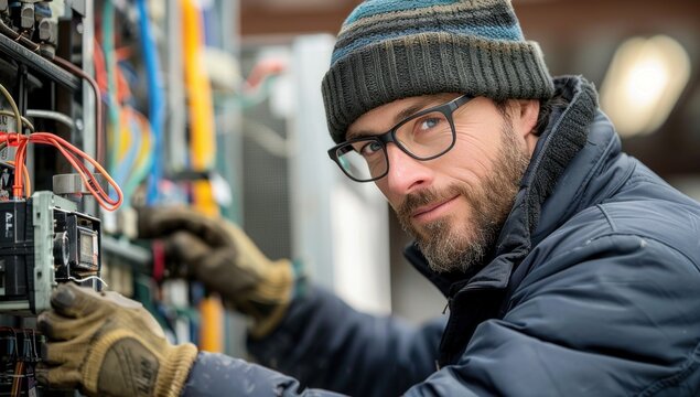 Focus on the technician's confident demeanor as they complete the job, exuding competence and reliability.