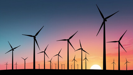 Wind Turbines with Colorful Sky Background