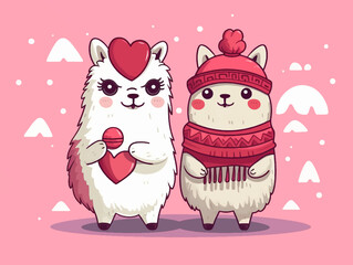 Set of watercolor cute pet animals couple for sticker valentin's day vector illustration