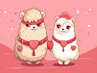 Set of watercolor cute pet animals couple for sticker valentin's day vector illustration