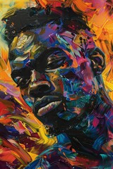 black man enveloped bold, vivid colors Emanating energy, vitality, cultural richness
