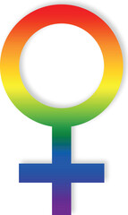 Vector gender female symbol in the colors of the rainbow LGBT pride flag on a transparent background. LGBT flag, LGBT Pride Month, LGBT Pride. Female symbol icon logo design