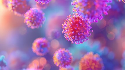 3d render of an abstract background, cute and colorful corona virus cell on purple background,...