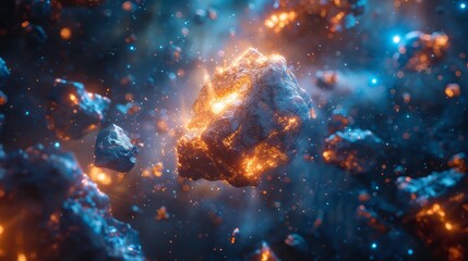 Floating meteorite fragments, UhD, 8K, 