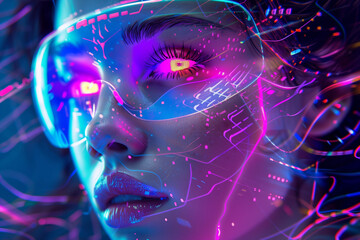 A girl cyber retro style colorful neon lights