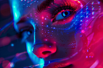 A girl cyber retro style colorful neon lights