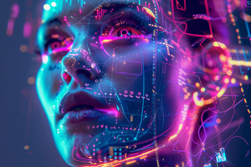 A girl cyber retro style colorful neon lights