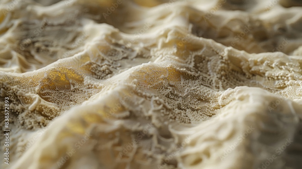 Poster the intricate patterns of grainy sugar particles creating a rugged and uneven landscape