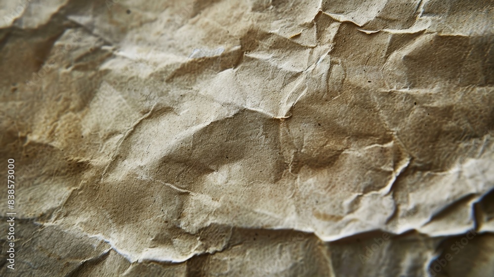 Poster a macro shot of a wrinkled page revealing the tiny fibers and imperfections within its rough surface