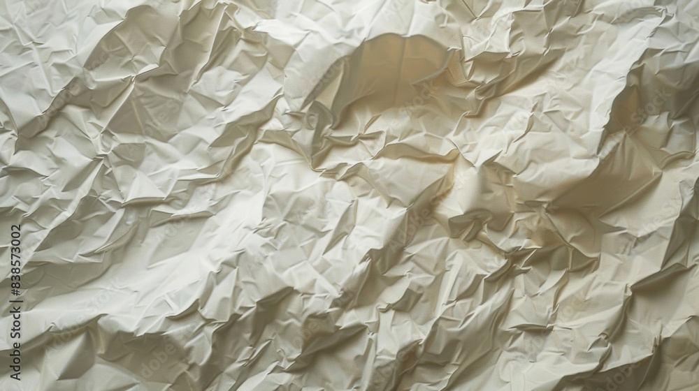 Poster a detailed shot of a piece of wrinkled paper with faint lines and ripples that give it a unique and 
