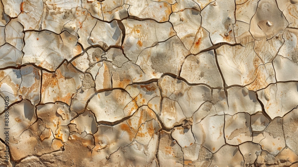 Poster fine intricate patterns etched into the surface of dried cracked mud resembling maps or abstract art