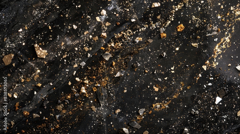 Poster small glittering flecks of gold and silver embedded in a black granite countertop adding a touch of 