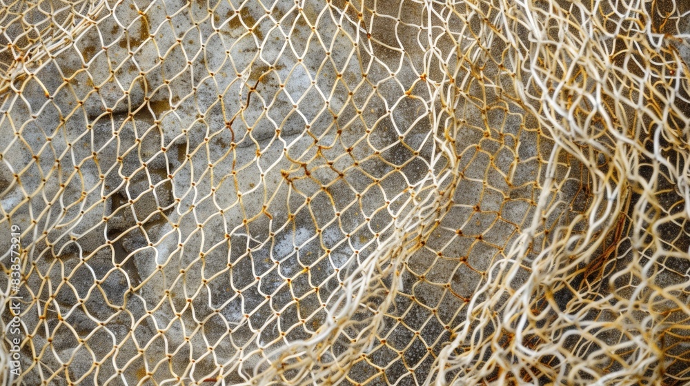 Poster a closeup of a fishing net with small delicate holes that seem to overlap and crisscross each other