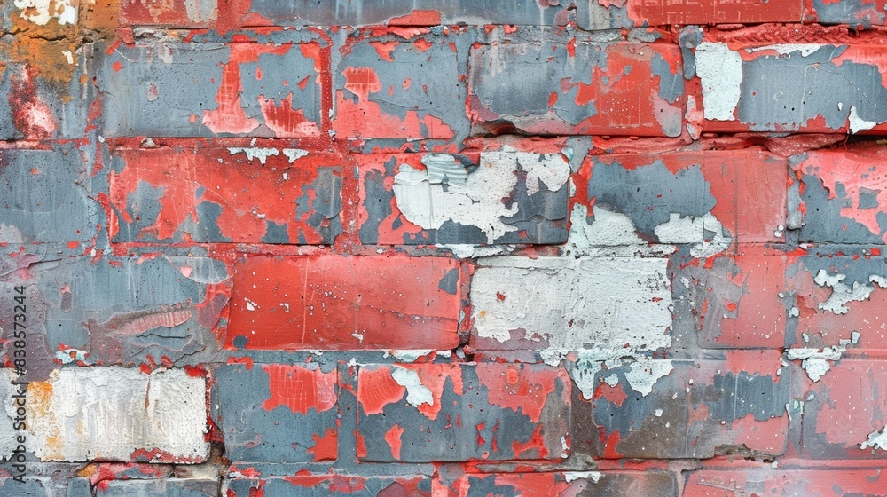 Poster worn and faded the once vibrant red bricks have been worn down by time weather and human touch creat