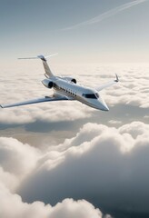 Obraz premium Powerful private executive jet ascending into the clouds, its impressive performance and advanced features showcasing the pinnacle of private aviation 