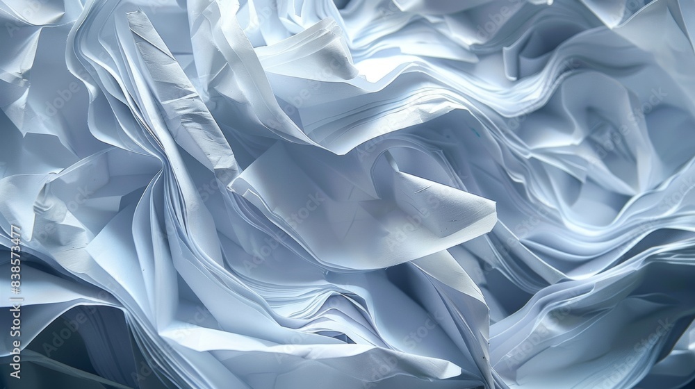 Aufkleber a paper tightly wadded into a ball displaying sharp creases and overlapping layers giving off a chao