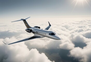 Obraz premium Powerful private executive jet ascending into the clouds, its impressive performance and advanced features showcasing the pinnacle of private aviation 