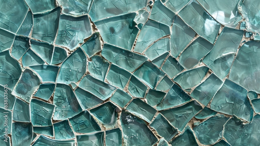 Poster the glaze appears like shattered glass with sharp edges and fragments creating a mosaiclike effect