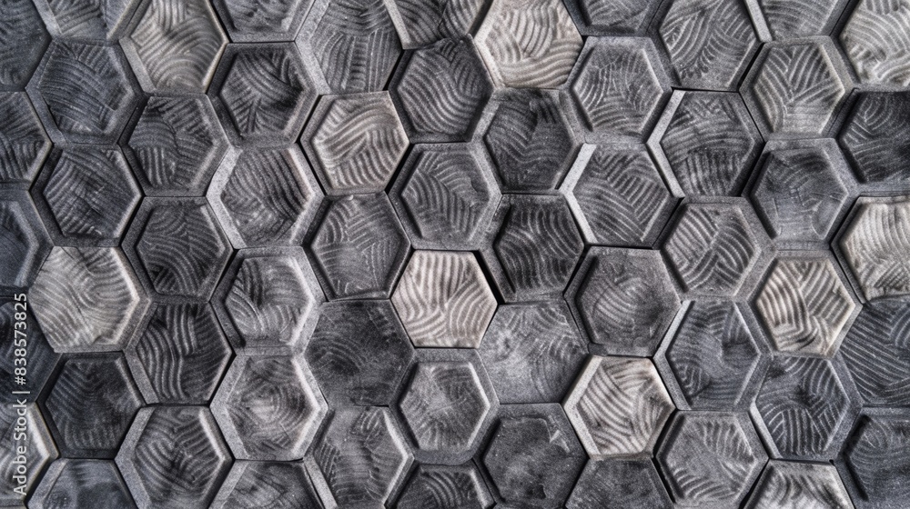 Poster a detailed closeup of an insulation mat featuring a repeating geometric pattern of interlocking hexa