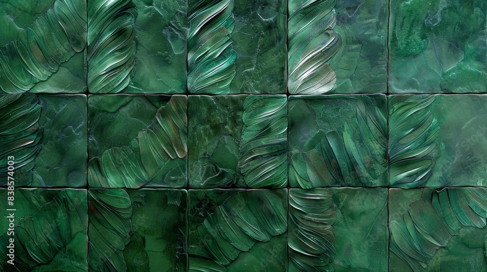Aufkleber a textured zoom in on a deep green tile with a striking pattern reminiscent of a peas feathers
