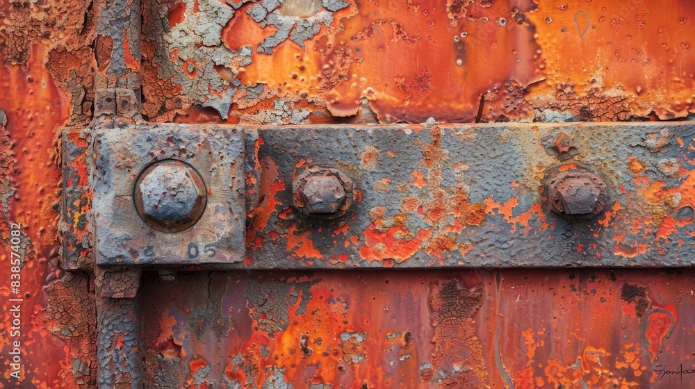 Poster the rough surface of a rusty metal bracket displays a range of deep reds oranges and browns hinting 