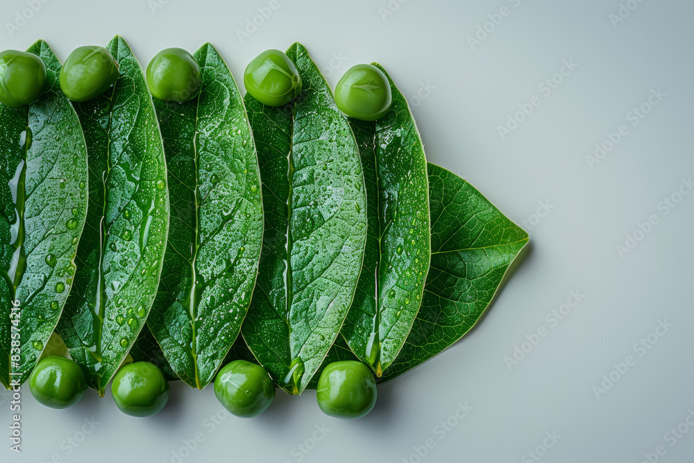 Poster peas arranged to create the outline of a leaf. concept of green nutrition. generative ai.
