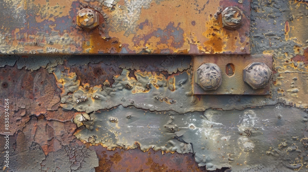 Aufkleber the contrast of dull rust and faded paint on a steel beam creating a layered and weathered texture t