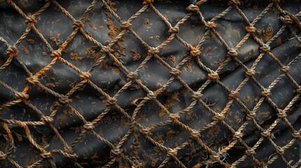 Fototapeta premium A detailed image of a faded wornout netting with a weblike structure revealing remnants of dirt and grime in between its tightly knit wires