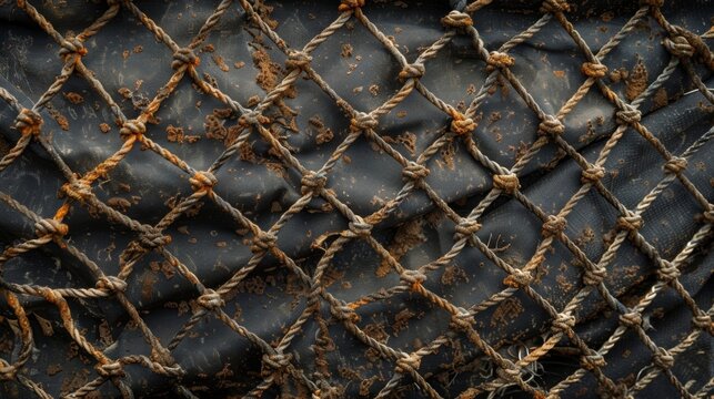 A detailed image of a faded wornout netting with a weblike structure revealing remnants of dirt and grime in between its tightly knit wires