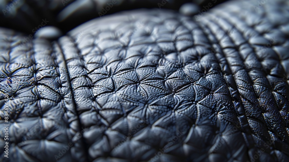Poster a macro shot of the shiny smooth surface of a black leather sofa featuring intricate stitching and s