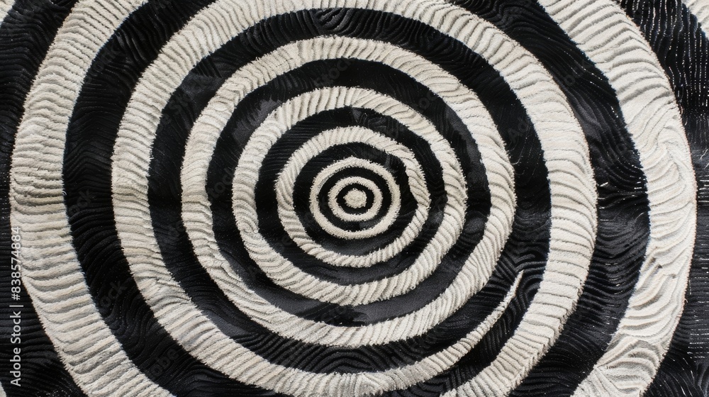 Poster a hypnotic spiral design in shades of black and white creating a mesmerizing optical illusion and ad
